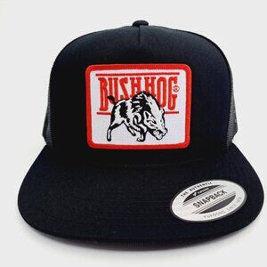 Bush Hog Embroidered Patch Flat Bill Trucker Mesh Snapback Cap Hat Black